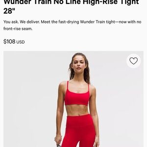 lululemon wunder train no line hr tight 28” red size 6 BRAND NEW W/TAGS